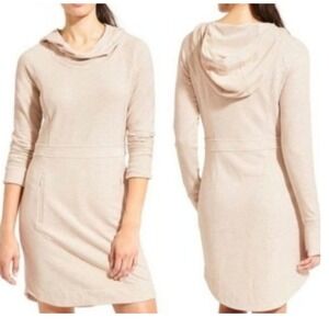 Athleta Power Down Oatmeal Heathered Long Sleeve Cowl Neck Pocket Dress Size MT